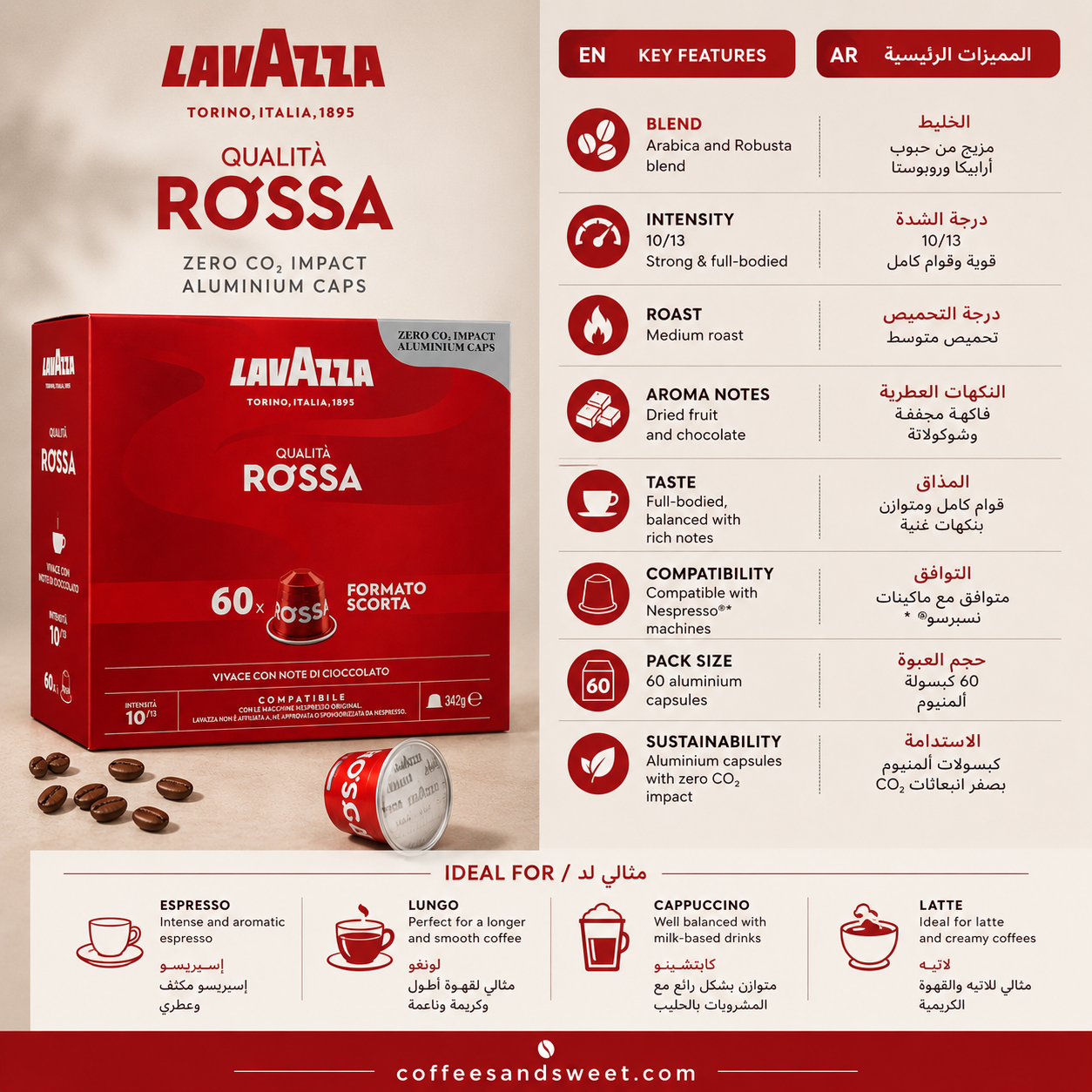 Lavazza - Qualita Rossa Compatible with Nespresso - Pack 60 capsules - الصورة 2