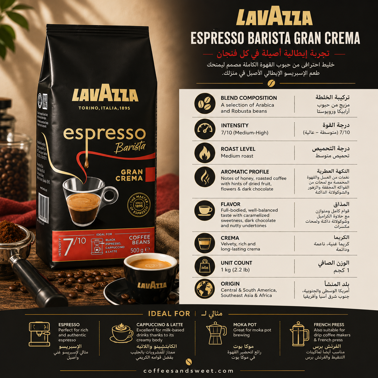 Lavazza Espresso Barista Gran Crema – Coffee Beans 1kg - الصورة 2
