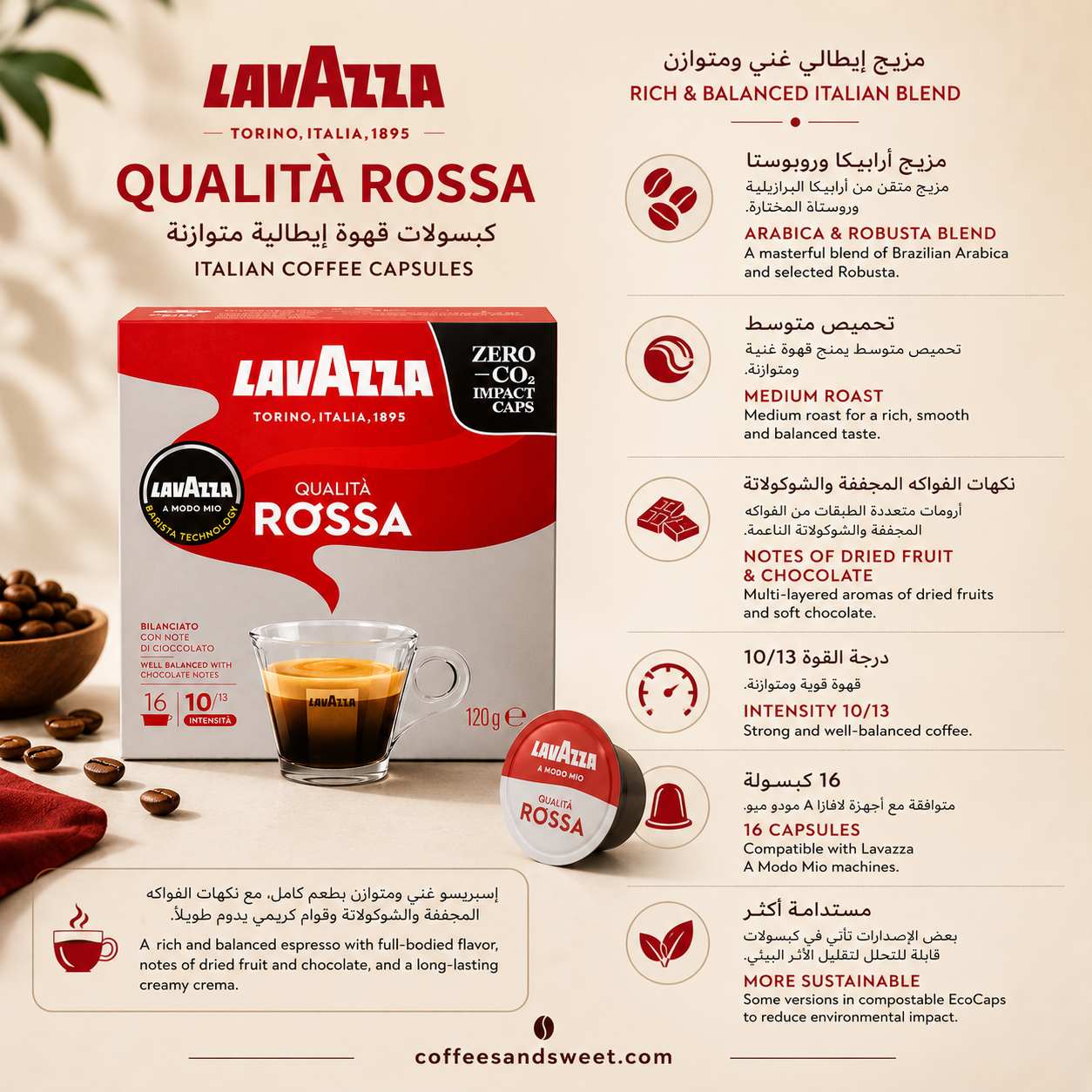 Lavazza A Modo Mio Qualità Rossa Capsules – 16 Capsules - الصورة 2