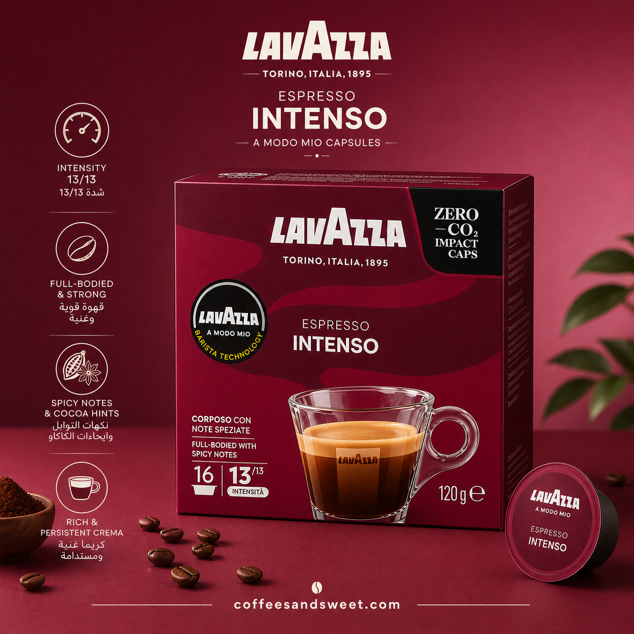 Lavazza A Modo Mio Intenso Capsules – 16 Capsules
