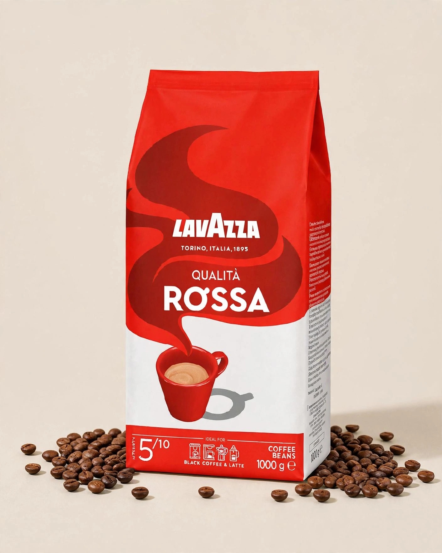 LAVAZZA-QUALITA-ROSSA-1000g-EXACT-BEIGE حبوب قهوة لافازا كواليتا روسا 1 كجم | Lavazza Qualità Rossa Coffee Beans