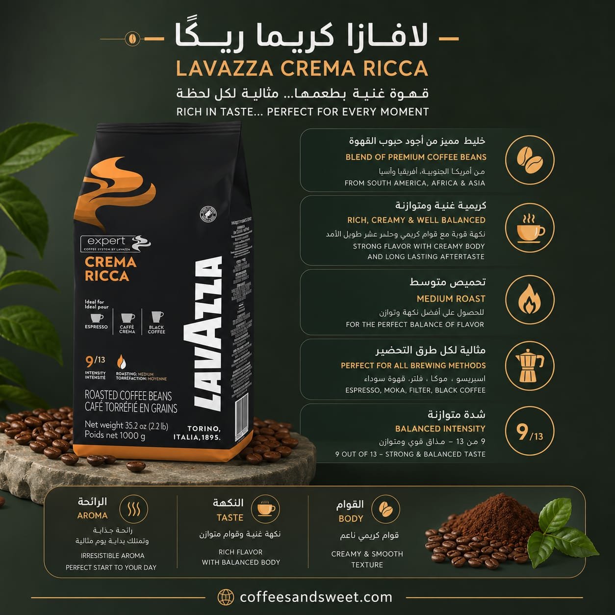 Lavazza Crema Ricca – Expert Whole Beans 1 kg - الصورة 2